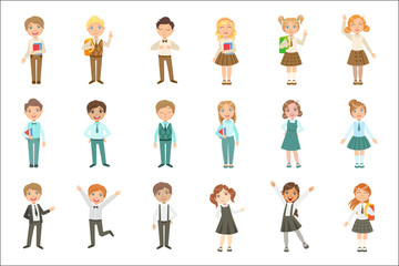 Sticker - Boys and Girls Wearing An Assortment Of Classy School Uniforms Set