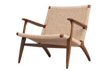 Brown Wooden Chair With Wicker Seat. 3d Render