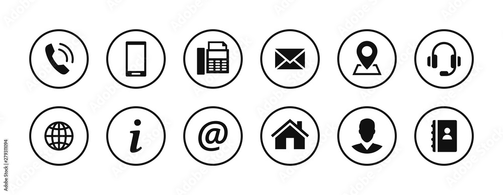 Set of contact icons in circles - obrazy, fototapety, plakaty 