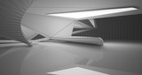 Fototapeta Mosty linowy / wiszący - Abstract architectural white interior of a minimalist house with neon lighting. Drawing. 3D illustration and rendering.