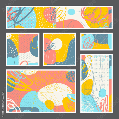 Set of creative universal geometric cards. Designs for prints, wedding, anniv...