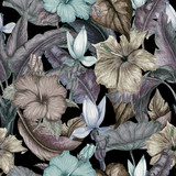 Seamless tropical pattern of exotic flowers,tropical leaves