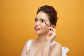 Wall Mural - Woman mascara applying brush, female portrait makeup eyelashes.