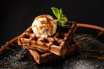 belgian waffles with ice cream