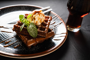 Wall Mural - belgian waffles with ice cream