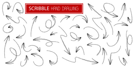 big set black scribble arrows icons in hand drawn style. doodle arrow sketch sign and set of hand dr