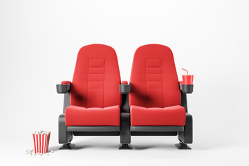 two red cinema chairs on white background