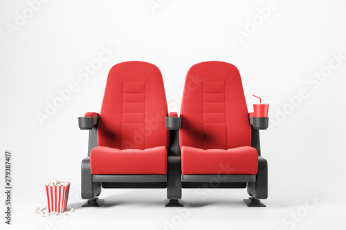 Fotomural Two red cinema chairs on white background
