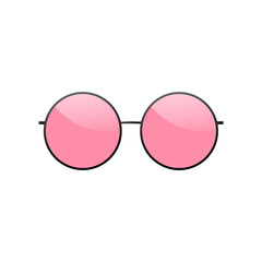 Sticker - Sunglasses round icon. Pink sun glasses isolated white background. Fashion pink vintage graphic style. Female modern optical beach accessory. Eye summer protection Eyesight symbol Vector illustration