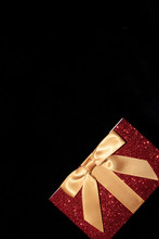 Little Festive Red Glitter Parcel Present With Gold Bow Gift