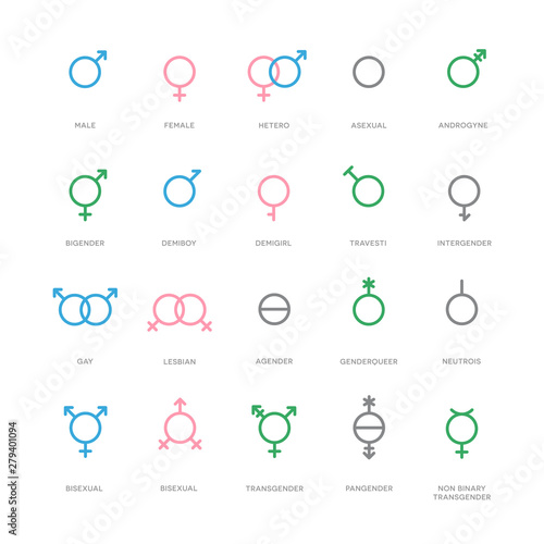 Sexual Orientation Gender Symbols Male Female Transgender Bigender Travesti Genderqueer Androgyne And More Stock Vector Adobe Stock