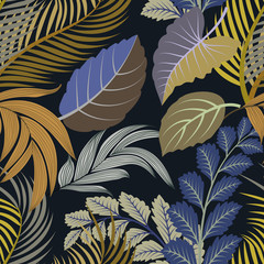  Seamless tropical leaves pattern background. Vector illustration