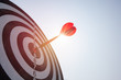 Leinwandbild Motiv Bullseye is a target of business. Dart is an opportunity and Dartboard is the target and goal. So both of that represent a challenge in business marketing as concept.