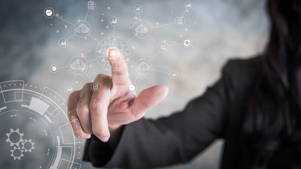Leinwandbilder - Digital transformation change management, internet of things (IoT), new technology bigdata and business process strategy, automate operation, customer service management, cloud computing