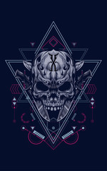 Wall Mural - creepy skull logo illustration with sacred geometry pattern as the background