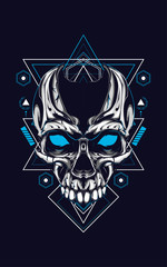 Wall Mural - creepy skull logo illustration with sacred geometry pattern as the background