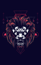 Wild Lion Head Logo Illustration With Sacred Geometry Pattern As The Background