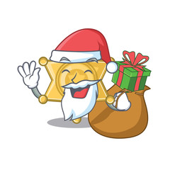 Sticker - Santa with gift star police badge on cartoon table