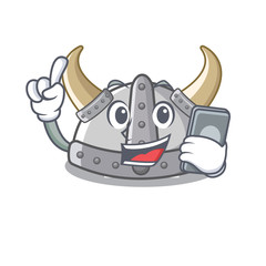 Canvas Print - With phone viking helmet isolated with the character