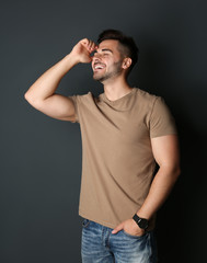 Poster - Portrait of handsome man on dark background