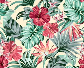 Wall Mural - Exotic tropical flowers in trendy colors  artwork for tattoo, fabrics, souvenirs, packaging, greeting cards and scrapbooking,bed linen,wallpaper
