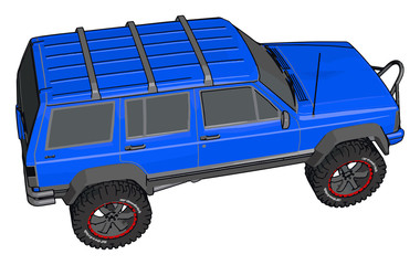 Sticker - Blue off road vehicle, illustration, vector on white background.