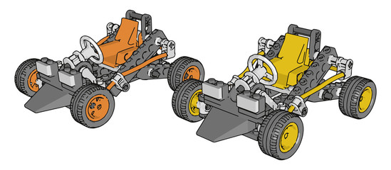 Poster - Orange and yellow car, illustration, vector on white background.