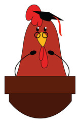 Wall Mural - Professor chicken, illustration, vector on white background.