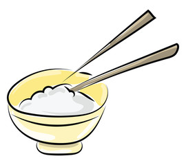 Poster - Rice in bowl, illustration, vector on white background.