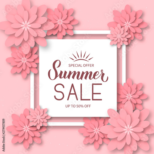 Summer Sale Calligraphy Hand Lettering With Origami Flowers