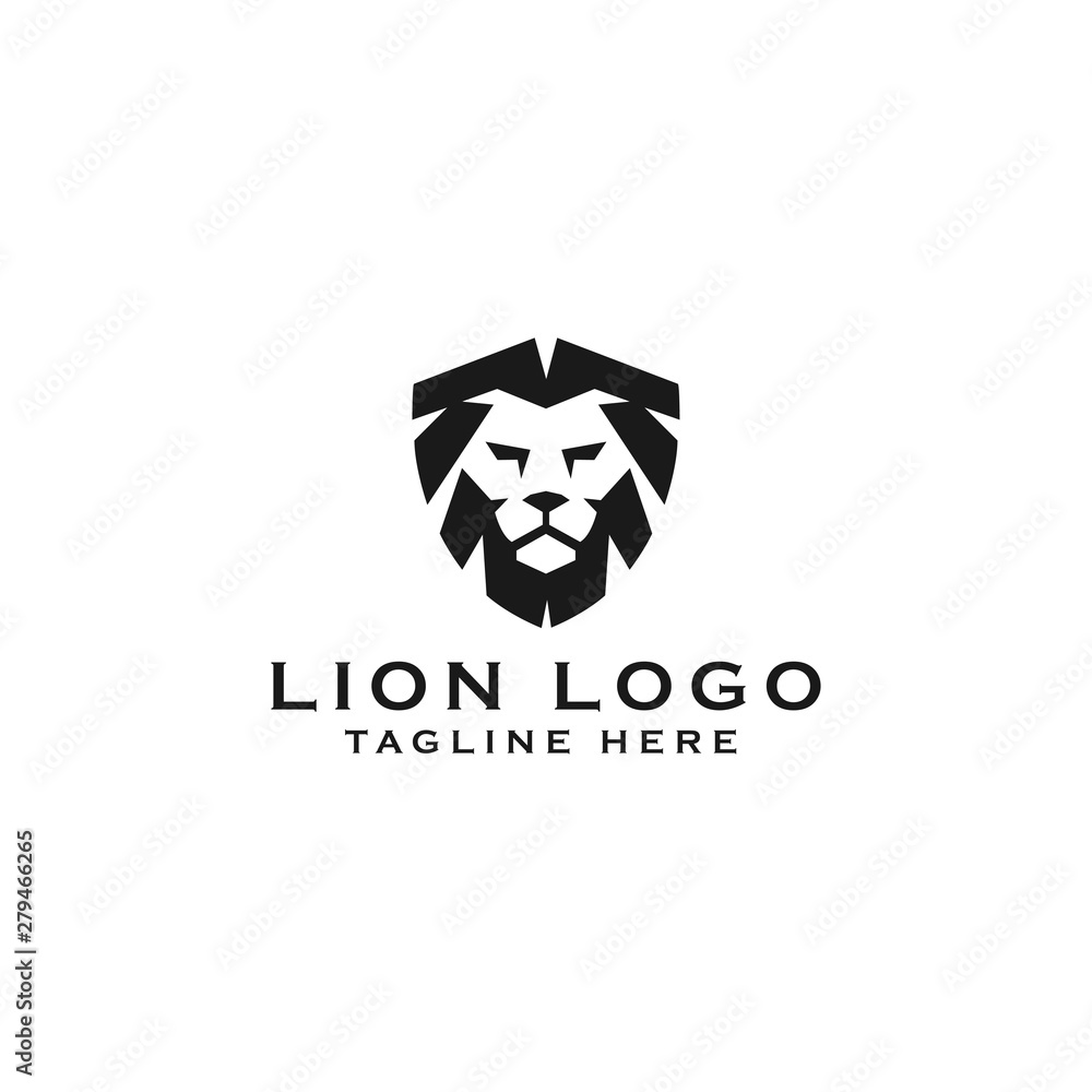 Gold lion head with shield logo vector design template in isolated ...