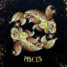 Beautiful Line Art Filigree Zodiac S Sign On Vintage Background. Elegant Jewelry Tattoo.For Printing Removable Temporary Tattoo Sticker Body Art Multicolor. Pisces. Line Art Vintage Tattooo