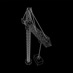 Tower construction building crane. Wireframe low poly mesh vector illustration