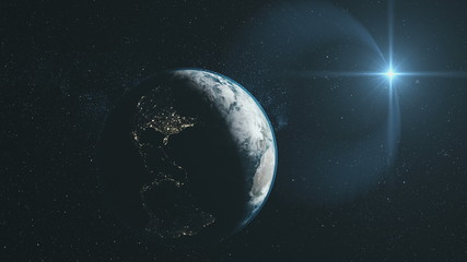 earth close up orbit starry deep space overview. universe constellation satellite view. dark outer g