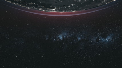Wall Mural - earth orbit milky way spiral galaxy satellite view. star cluster celestial navigation solar system d