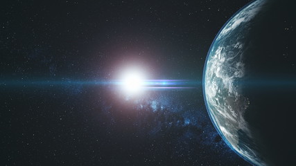 Wall Mural - planet earth circle round flare sun beam glow. starry galaxy celestial asteroid deep outer space sat
