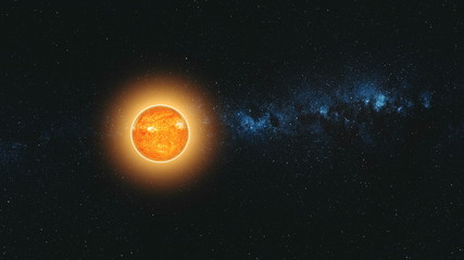 Wall Mural - sun lit earth fast motion reduce sight zoom out. flare sunlight planet starry galaxy deep outer spac