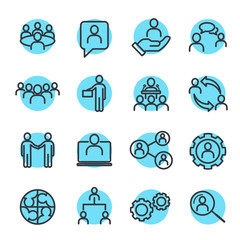 Leinwandbilder - Icons Set of Team Work Related Vector Simple Line. Management line icons. Set of Business audit, Startup strategy and Employees linear icons. Business strategy, Startup and Teamwork symbols.