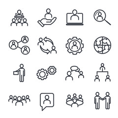 Poster - Icons Set of Team Work Related Vector Simple Line. Management line icons. Set of Business audit, Startup strategy and Employees linear icons. Business strategy, Startup and Teamwork symbols.