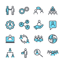 Aufkleber - Icons Set of Team Work Related Vector Simple Line. Management line icons. Set of Business audit, Startup strategy and Employees linear icons. Business strategy, Startup and Teamwork symbols.