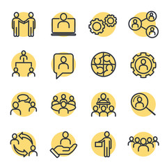 Leinwandbilder - Icons Set of Team Work Related Vector Simple Line. Management line icons. Set of Business audit, Startup strategy and Employees linear icons. Business strategy, Startup and Teamwork symbols.