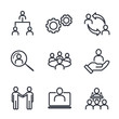 © Frog_Ground - Icons Set of Team Work Related Vector Simple Line. Management line icons. Set of Business audit, Startup strategy and Employees linear icons. Business strategy, Startup and Teamwork symbols.