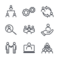Aufkleber - Icons Set of Team Work Related Vector Simple Line. Management line icons. Set of Business audit, Startup strategy and Employees linear icons. Business strategy, Startup and Teamwork symbols.