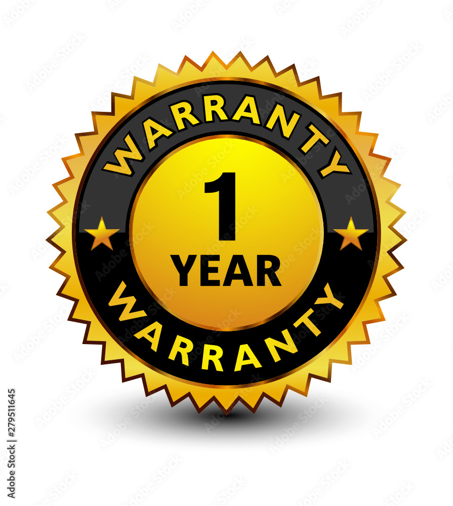 Powerful golden 1 year warranty badge, stamp, seal, sign, label ...