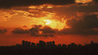 Beautiful panoramic colorful sunset on the cloudy sky over city, Turkey