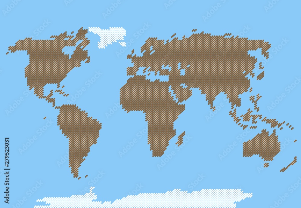 Vector map of the world. Oceans and continents on a flat projection ...