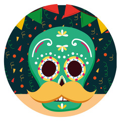 Wall Mural - day of the dead celebration skull mask with mustache