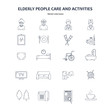 © Kate - Elderly and senior care modern style line icons vector set. Icons for web design nursery home to care for old people.