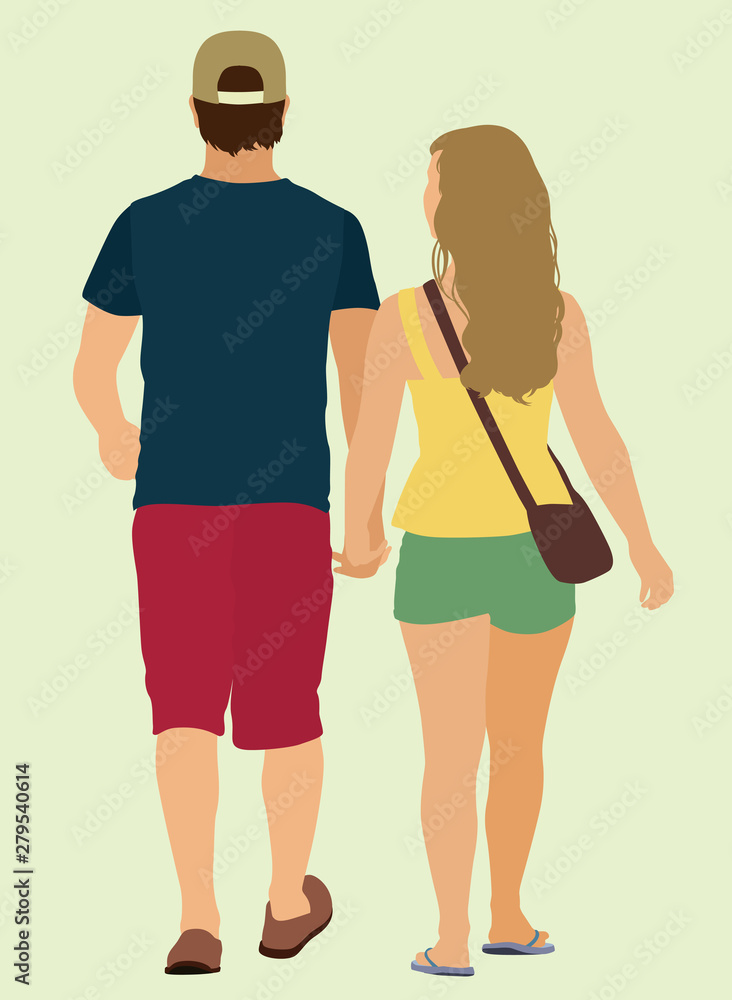 Young White Caucasian Couple Holding Hands as they Walk Away Stock ...