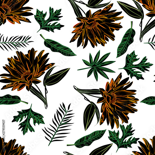 Seamless pattern sunflower with leaves design